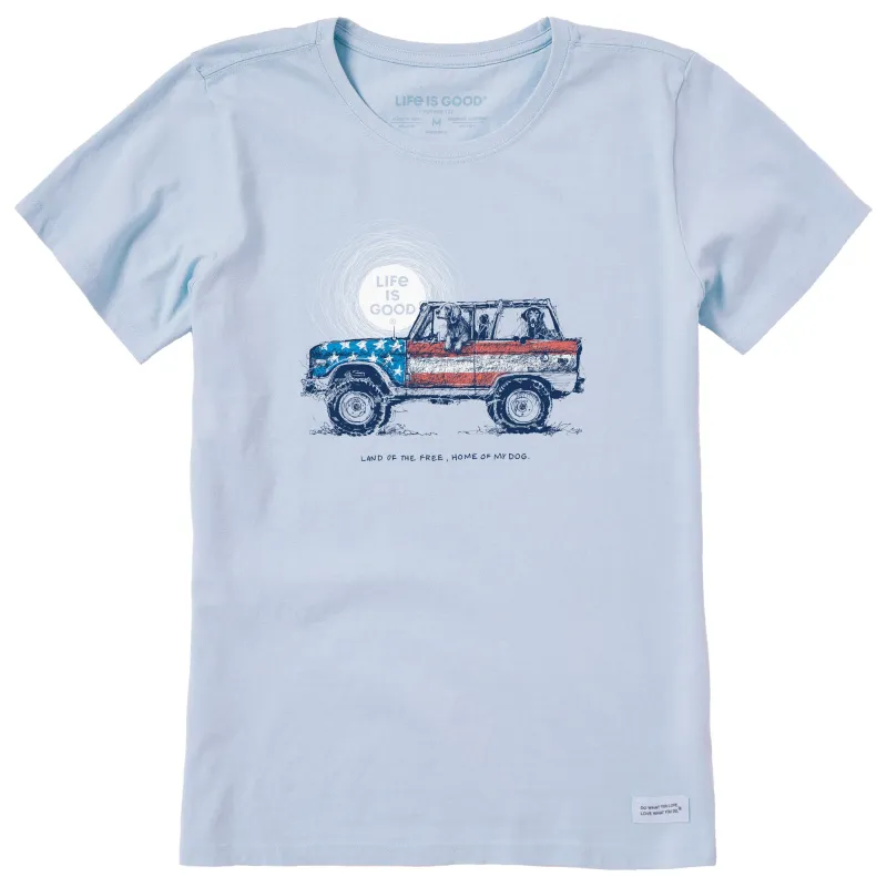 Women's Land of the Free, Home of My Dog Short Sleeve Crusher Tee sold by Life is Good