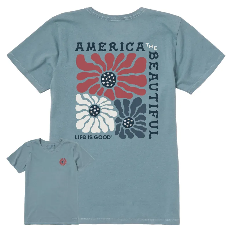 Women's America the Beautiful Flowers Short Sleeve Crusher Tee sold by Life is Good