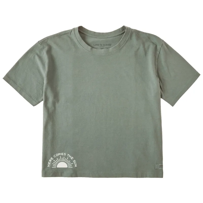 Women's Here Comes the Sunrise Short Sleeve Crusher Boxy Tee sold by Life is Good