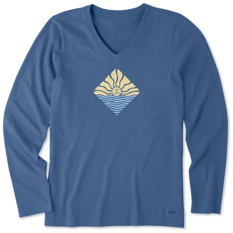 Women's Diamond Waves & Sun Long Sleeve Crusher Vee made by Life is Good