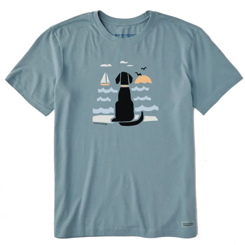 Men's Chillin' Dog @ the Beach Short Sleeve Crusher Tee sold by Life is Good
