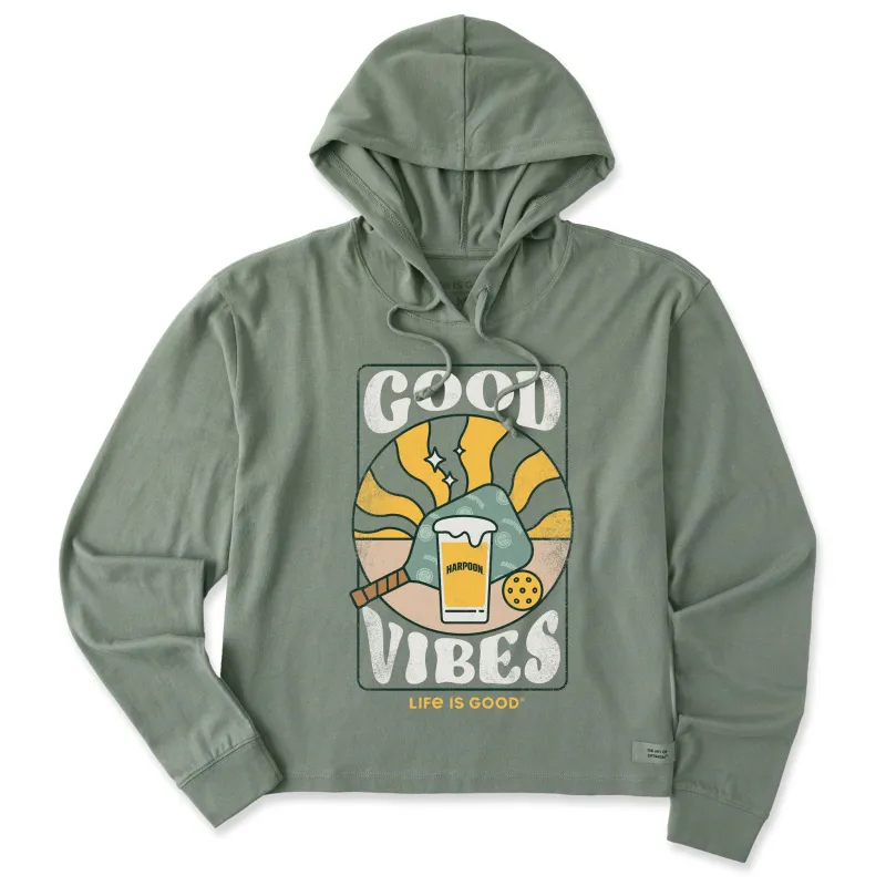 Women's Groovy Harpoon Good Vibes Crusher Boxy Hoodie sold by Life is Good