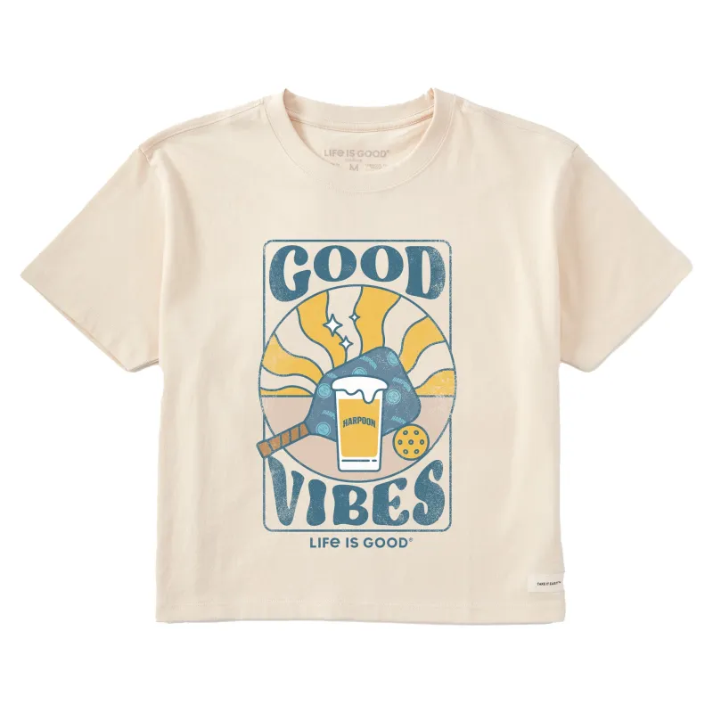 Women's Groovy Harpoon Good Vibes Short Sleeve Crusher Boxy Tee sold by Life is Good