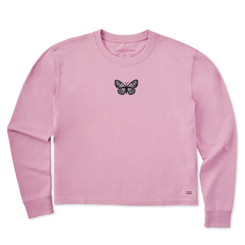 Women's Embroidered Butterfly Long Sleeve Crusher Boxy Tee made by Life is Good