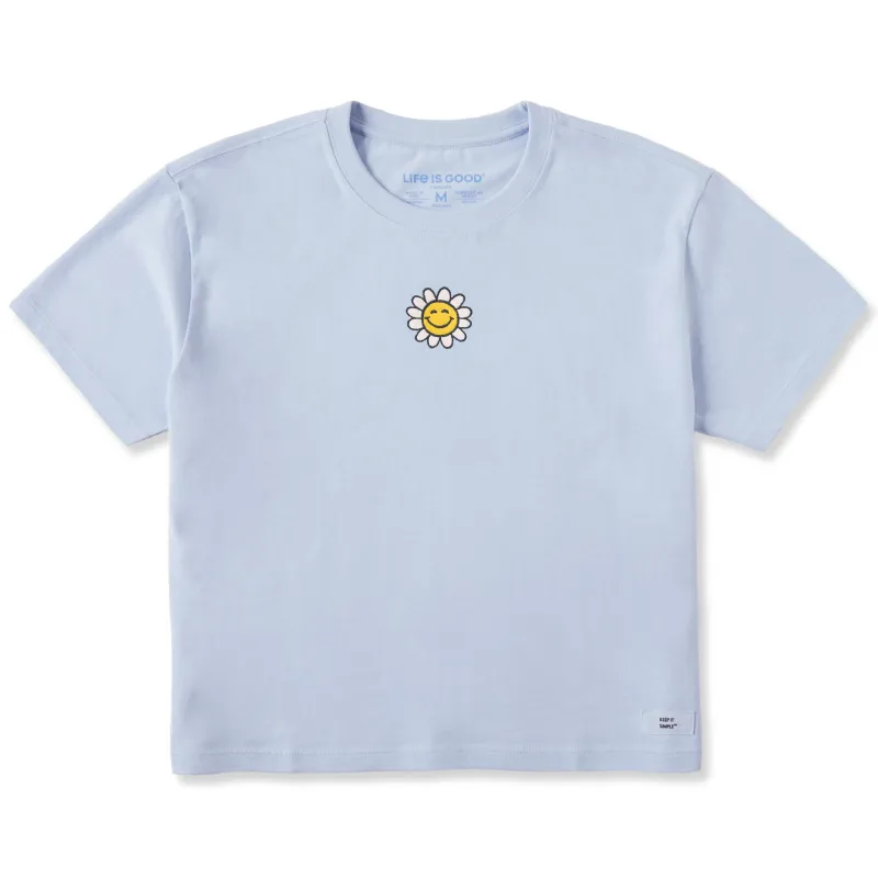 Women's Embroidered Smile Daisy Short Sleeve Crusher Boxy Tee sold by Life is Good