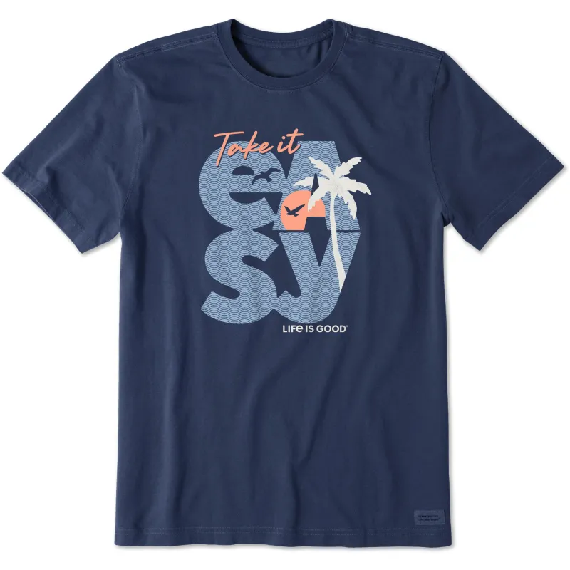 Men's Take it Easy Sunset Short Sleeve Crusher Tee sold by Life is Good