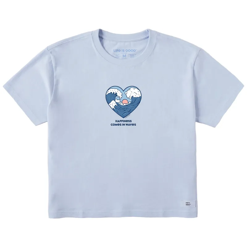 Women's Happiness Comes in Waves Heart Short Sleeve Crusher Boxy Tee sold by Life is Good