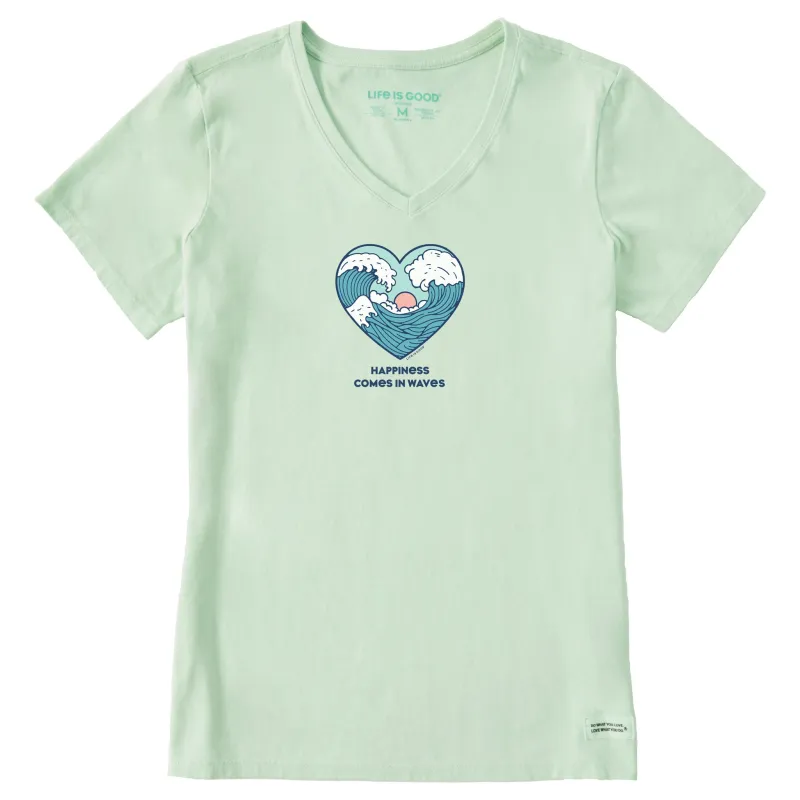 Women's Happiness Comes in Waves Heart Short Sleeve Crusher Vee sold by Life is Good