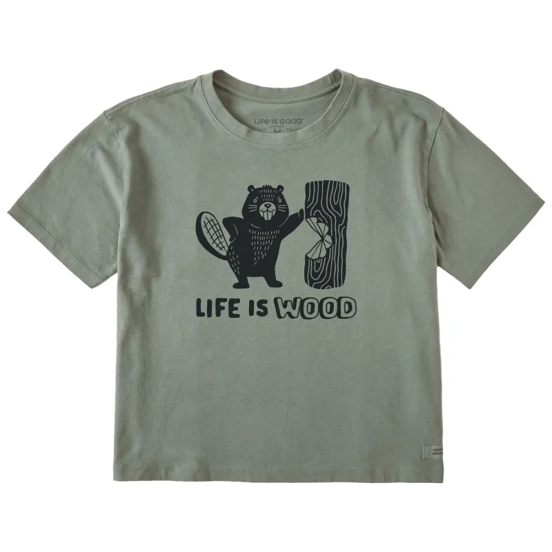 Women's Life is Wood Beaver Short Sleeve Crusher Boxy Tee sold by Life is Good