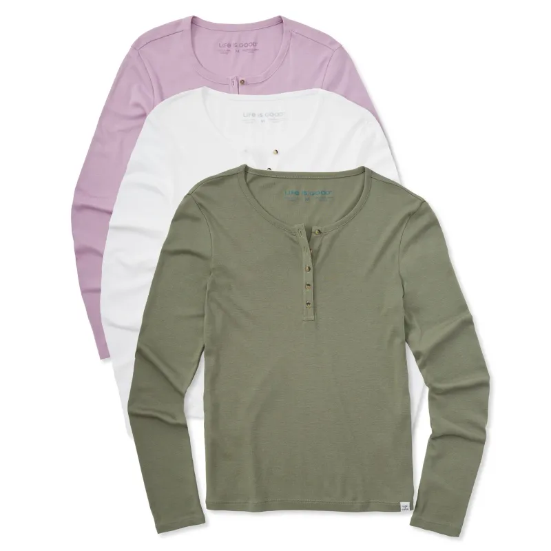 Women's Solid 3-Pack Modal Ribbed Henley - Multi sold by Life is Good