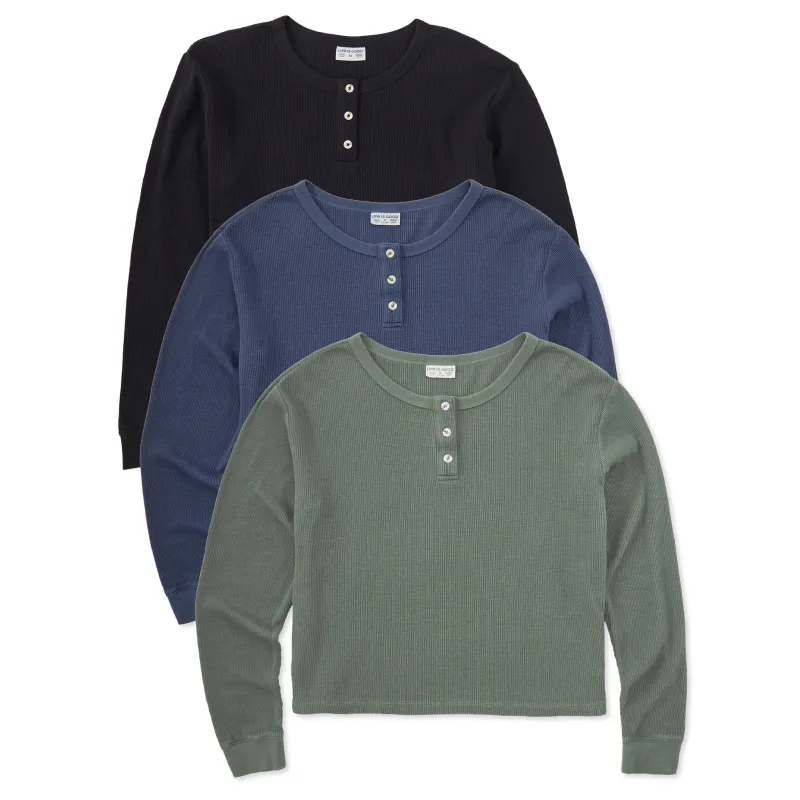 Women's Solid 3-Pack Long Sleeve Thermal Henley - Multi sold by Life is Good