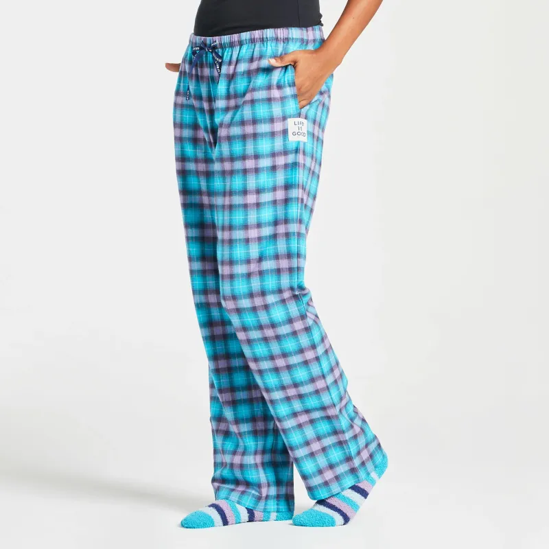 Women's Island Blue Plaid Classic Sleep Pant sold by Life is Good