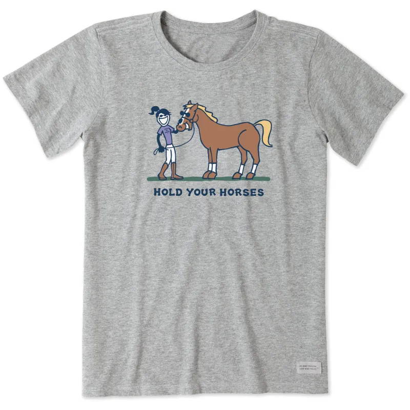 Women's Jackie English Hold Your Horses Short Sleeve Crusher Tee sold by Life is Good