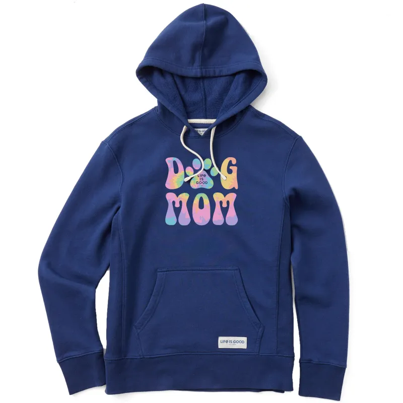 Women's Tie Dye Dog Mom Simply True Fleece Hoodie sold by Life is Good