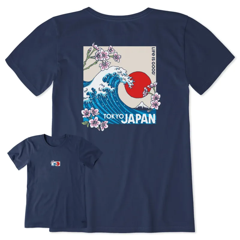 Women's Tokyo Japan Cherry Blossom Wave Short Sleeve Tee sold by Life is Good