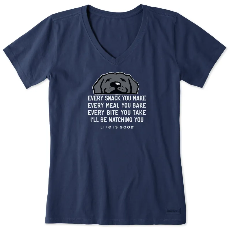 Women's I'll Be Watching You Black Lab Short Sleeve Crusher Vee sold by Life is Good