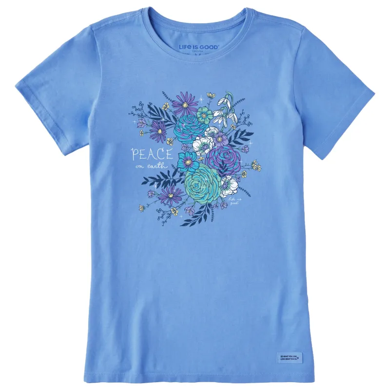 Women's Peace on Earth Winter Flowers Short Sleeve Crusher Tee sold by Life is Good