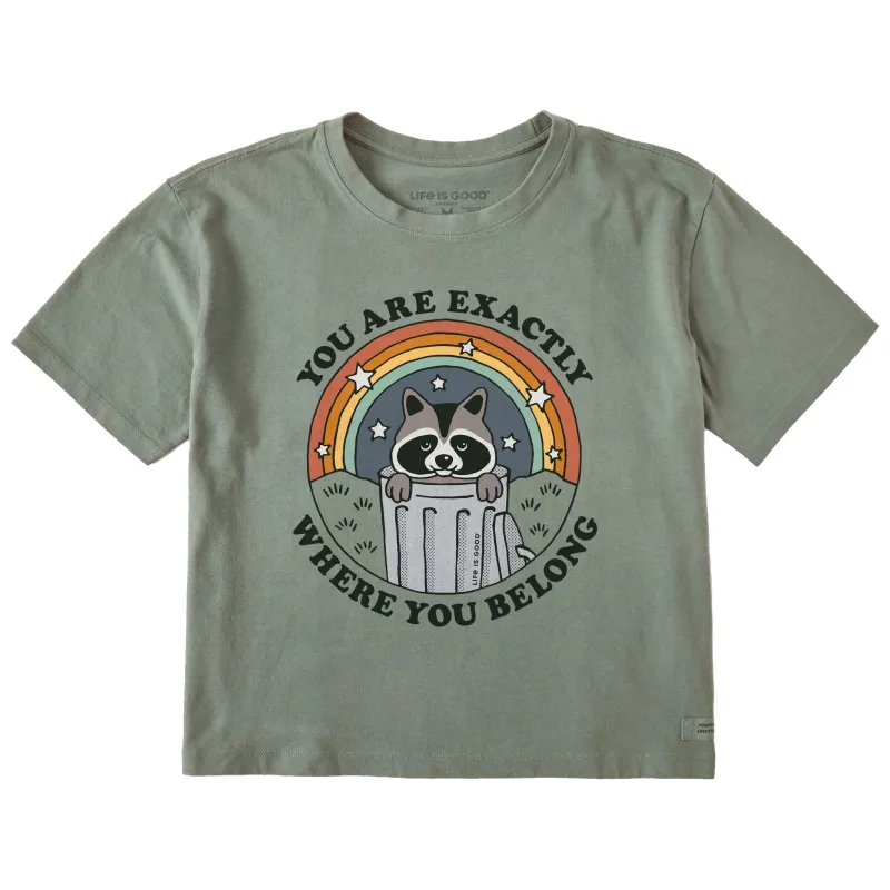 Women's Where You Belong Raccoon Short Sleeve Crusher Boxy Tee sold by Life is Good