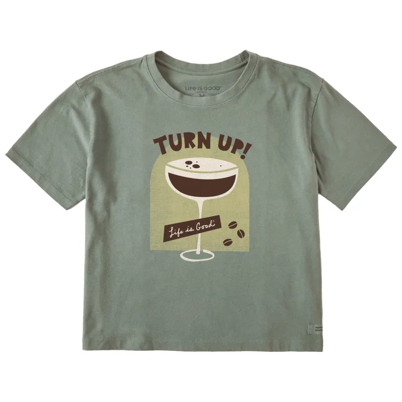 Women's Turn Up Espresso Martini Short Sleeve Crusher Boxy Tee sold by Life is Good