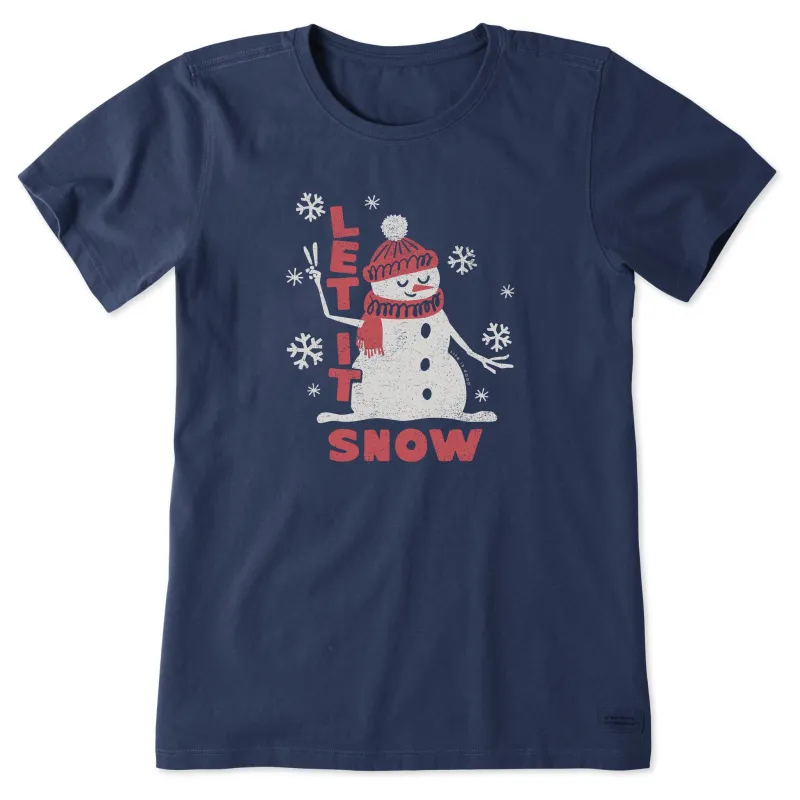 Women's Let it Snow Snowman Short Sleeve Crusher Tee sold by Life is Good