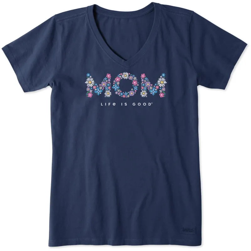 Women's Wildflower Mom Short Sleeve Crusher Vee sold by Life is Good