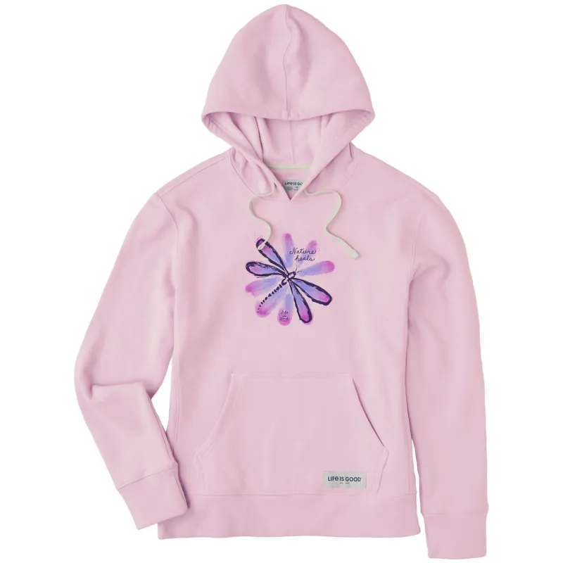 Women's Nature Heals Dragonfly Simply True Fleece Hoodie sold by Life is Good