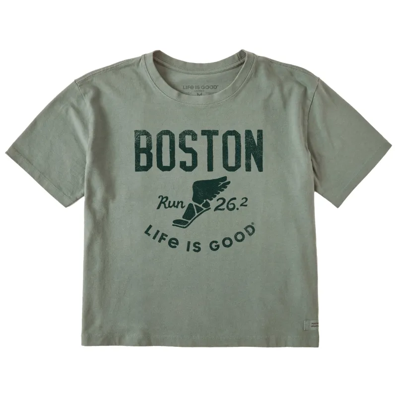 Women's Boston 26.2 Wings Short Sleeve Crusher Boxy Tee sold by Life is Good
