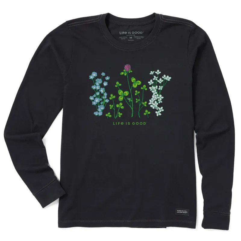 Women's Detailed Clovers and Wildflowers Long Sleeve Crusher Tee sold by Life is Good