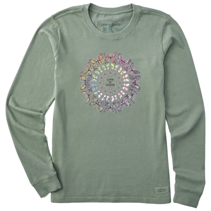 Women's Tie Dye Butterfly Daisy Mandala Long Sleeve Crusher Tee made by Life is Good