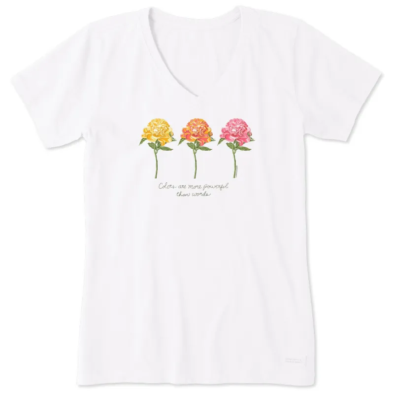 Women's 3 Botanical Peonies Short Sleeve Vee sold by Life is Good