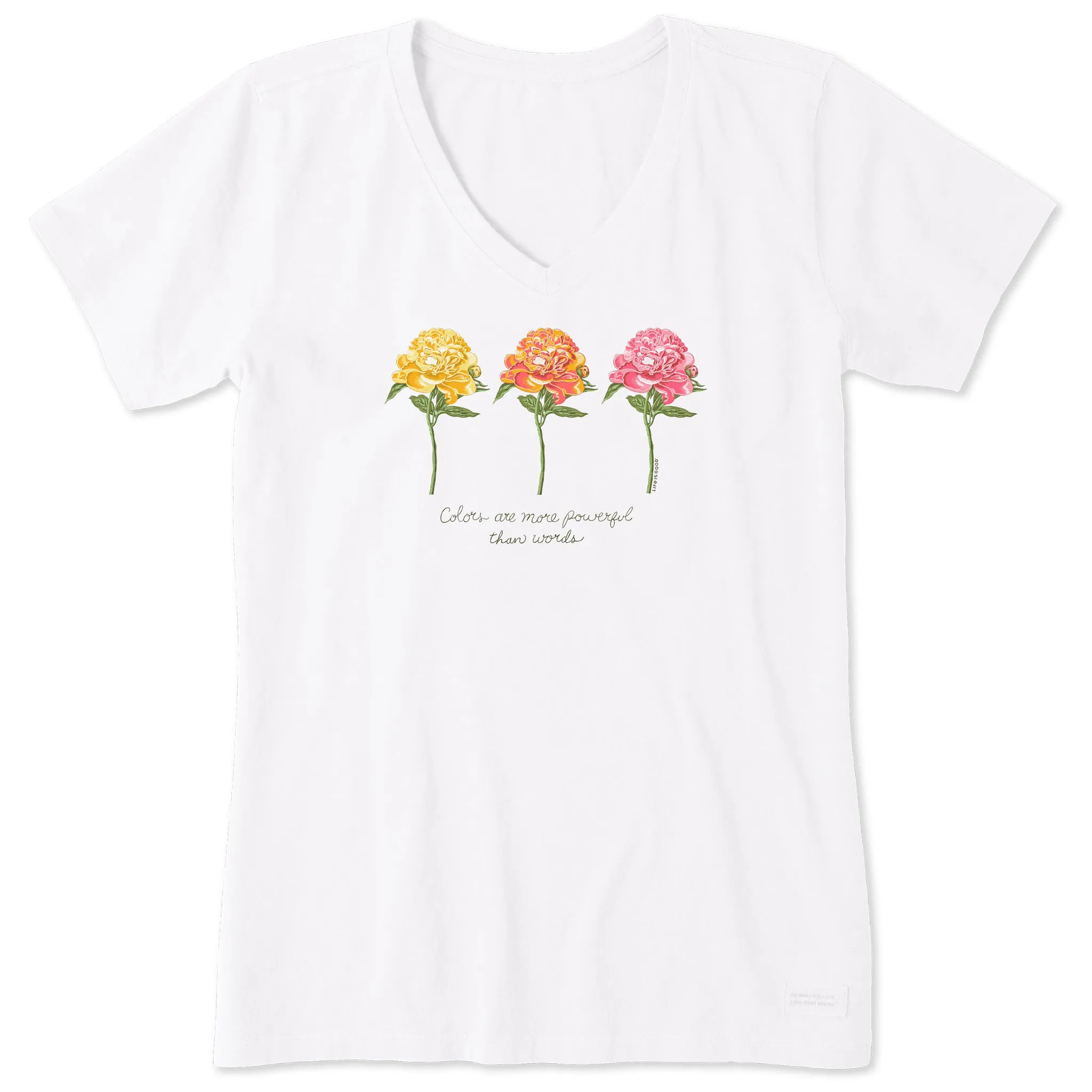Women's 3 Botanical Peonies Short Sleeve Vee sold by Life is Good