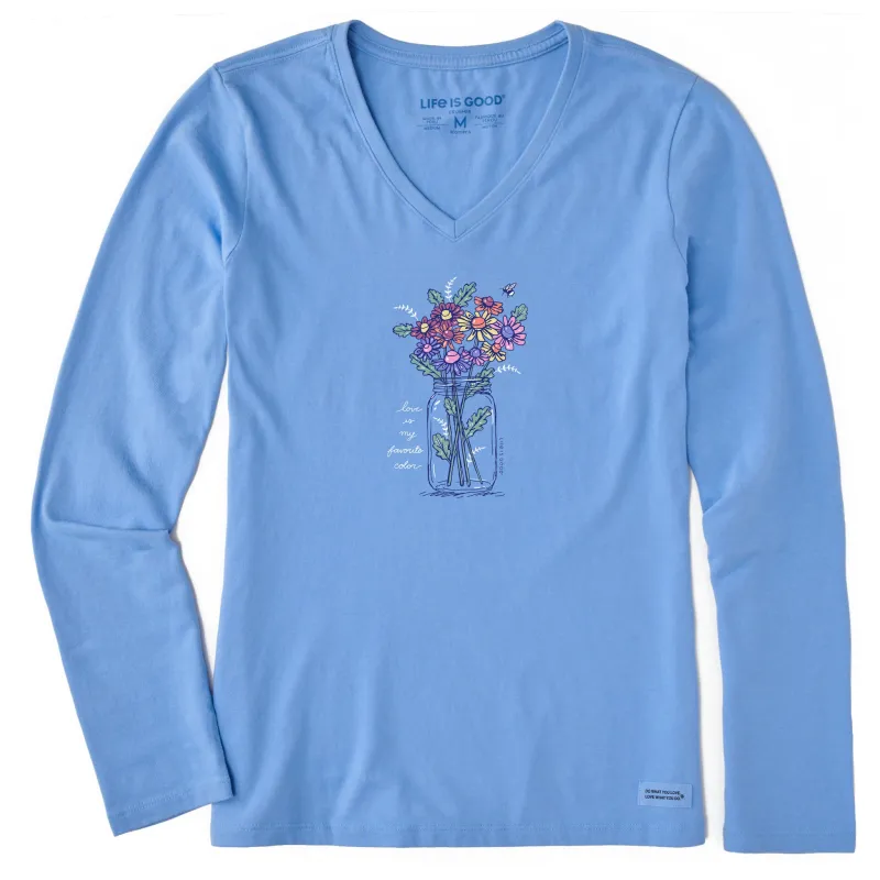 Women's Rainbow Love Daisies Long Sleeve Crusher-LITE Vee sold by Life is Good