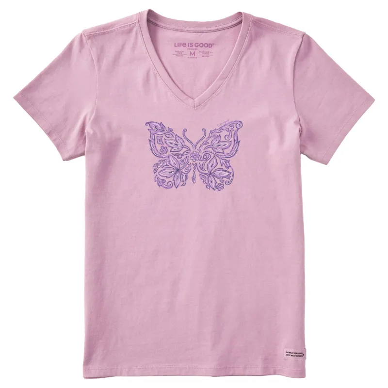 Women's Tribal Butterfly Short Sleeve Crusher Vee made by Life is Good