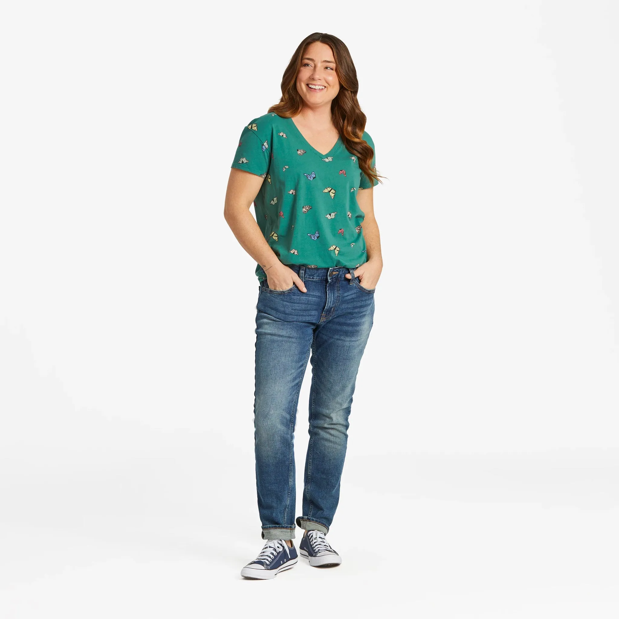 Women's Flying Butterfly Pattern Crusher-LITE Easy Vee sold by Life is Good product image thumbnail 4