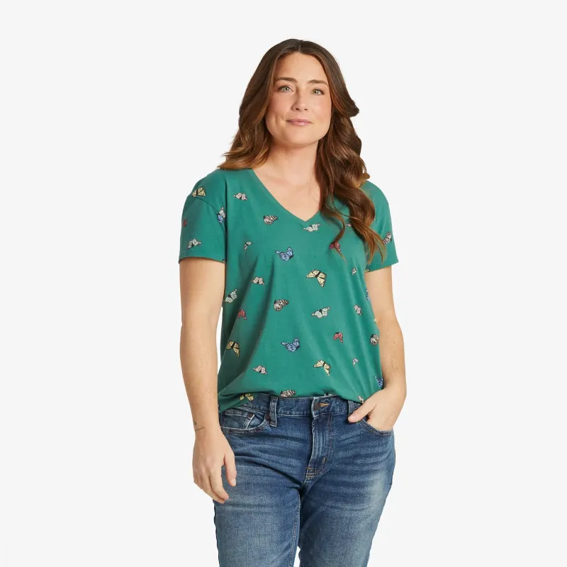 Women's Flying Butterfly Pattern Crusher-LITE Easy Vee sold by Life is Good