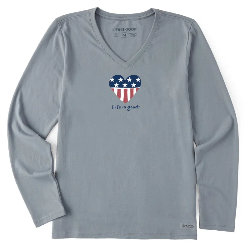 Women's USA Heart Long Sleeve Crusher Vee made by Life is Good