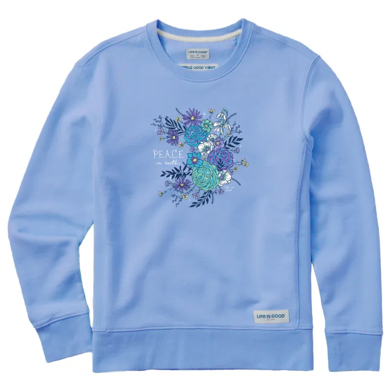 Women's Peace on Earth Winter Flowers Simply True Crew sold by Life is Good