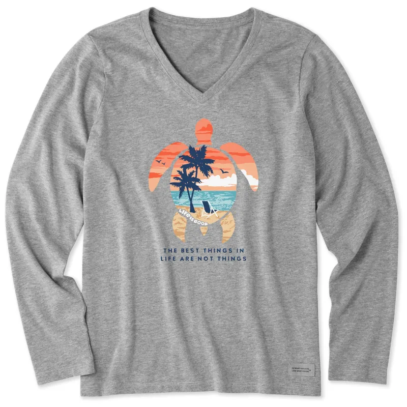 Women's Best Things Sea Turtle Beach Long Sleeve Crusher Vee sold by Life is Good