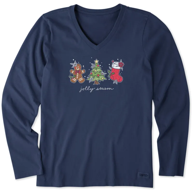 Women's Jolly Season Xmas Long Sleeve Crusher Vee sold by Life is Good