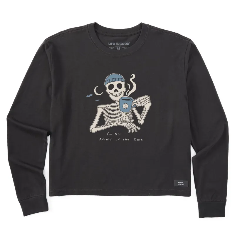 Women's Not Afraid Skeleton Long Sleeve Crusher Boxy Tee sold by Life is Good