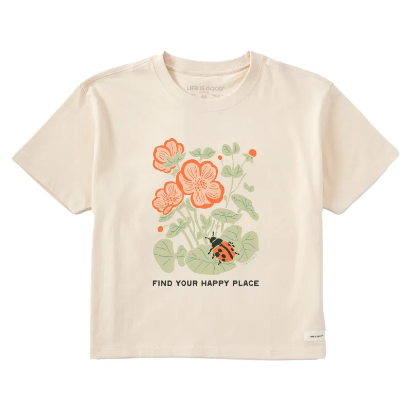 Women's Find Your Happy Place Ladybug Short Sleeve Crusher Boxy Tee sold by Life is Good