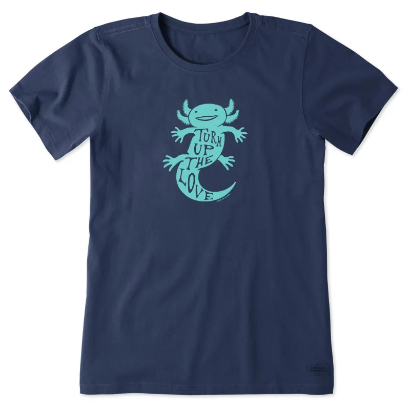 Women's Turn Up The Love Axolotl Short Sleeve Tee sold by Life is Good