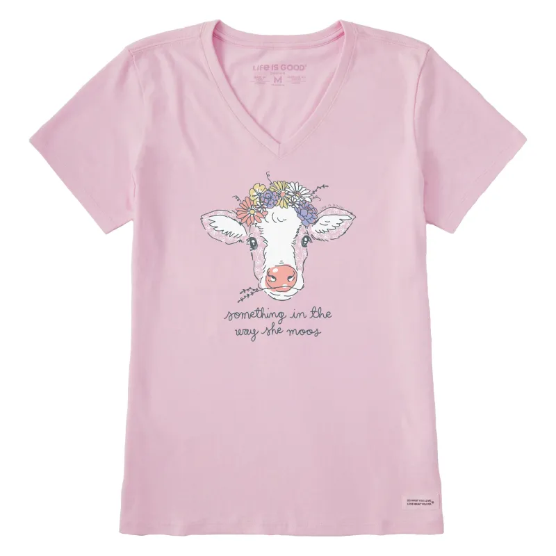 Women's Calf Flower Crown Short Sleeve Crusher Vee sold by Life is Good