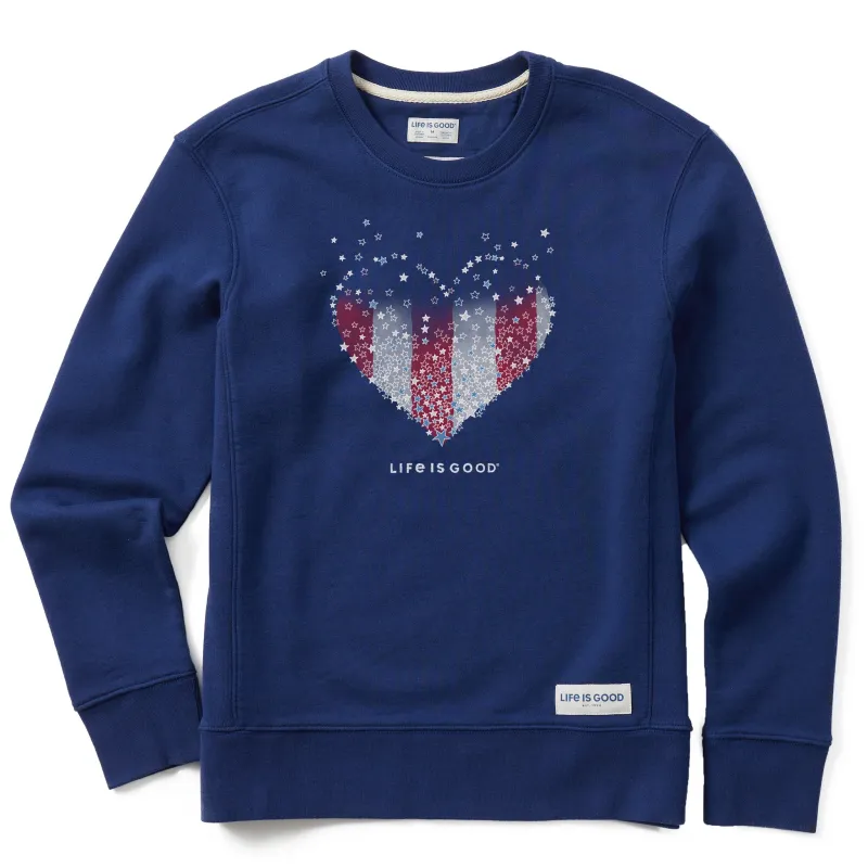 Women's Heart Stars and Stripes Simply True Fleece Crew sold by Life is Good