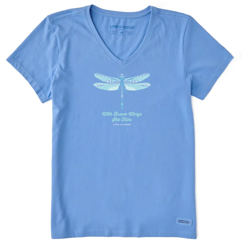 Women's Detailed Dragonfly Short Sleeve Crusher Vee sold by Life is Good