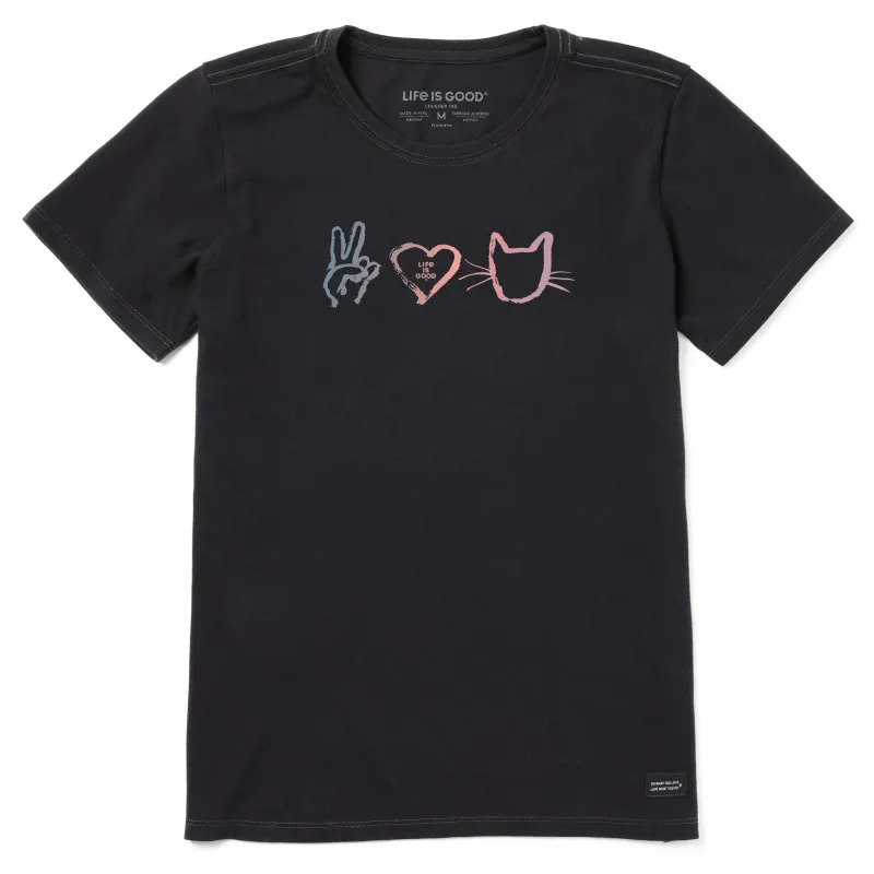 Women's Peace Love Cat Short Sleeve Crusher Tee sold by Life is Good