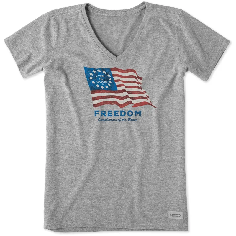 Women's Compliments of the Brave Short Sleeve Crusher Vee sold by Life is Good