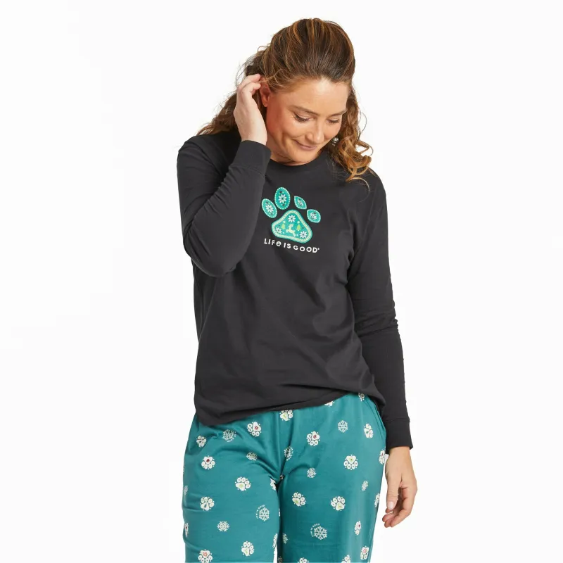 Women's Holiday Paw Long Sleeve Snuggle Up Relaxed Sleep Tee sold by Life is Good