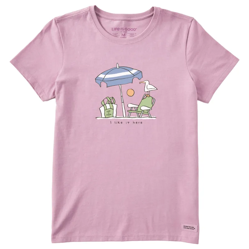 Women's I Like it Here Beach Umbrella Short Sleeve Tee sold by Life is Good