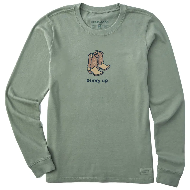 Women's Giddy Up Cowboy Boots Long Sleeve Crusher Tee made by Life is Good